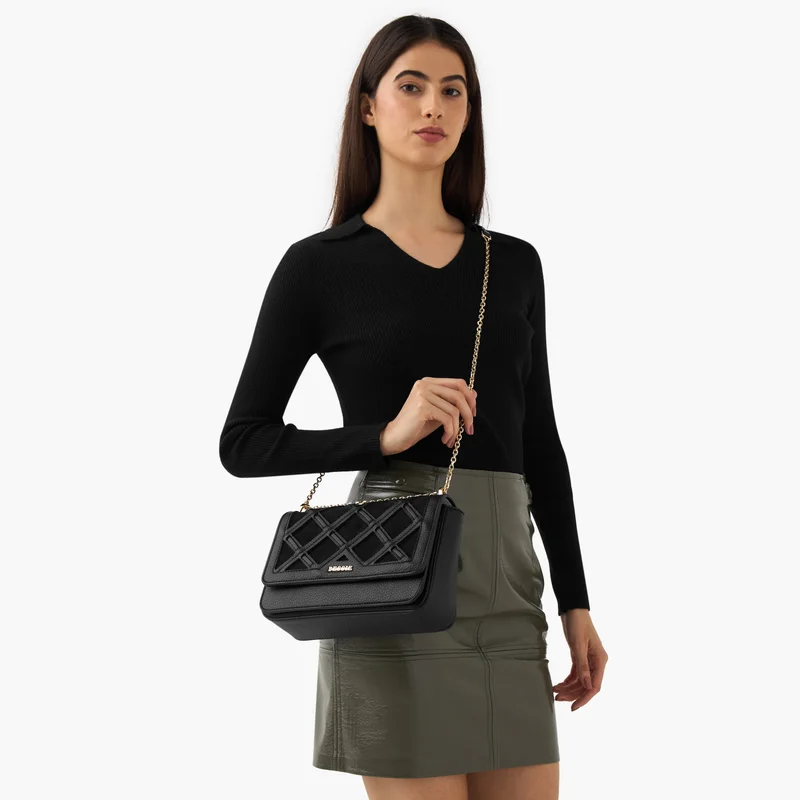 Bessie London Black Textured Crossbody Bag for Women